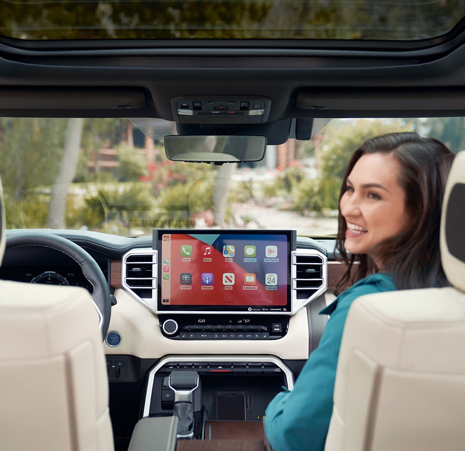 The All-New 2022 Toyota Tundra at Bobby Rahal Toyota in Mechanicsburg, PA | Interior of 2022 Toyota Tundra Featuring Infotainment System Displaying Apple CarPlay