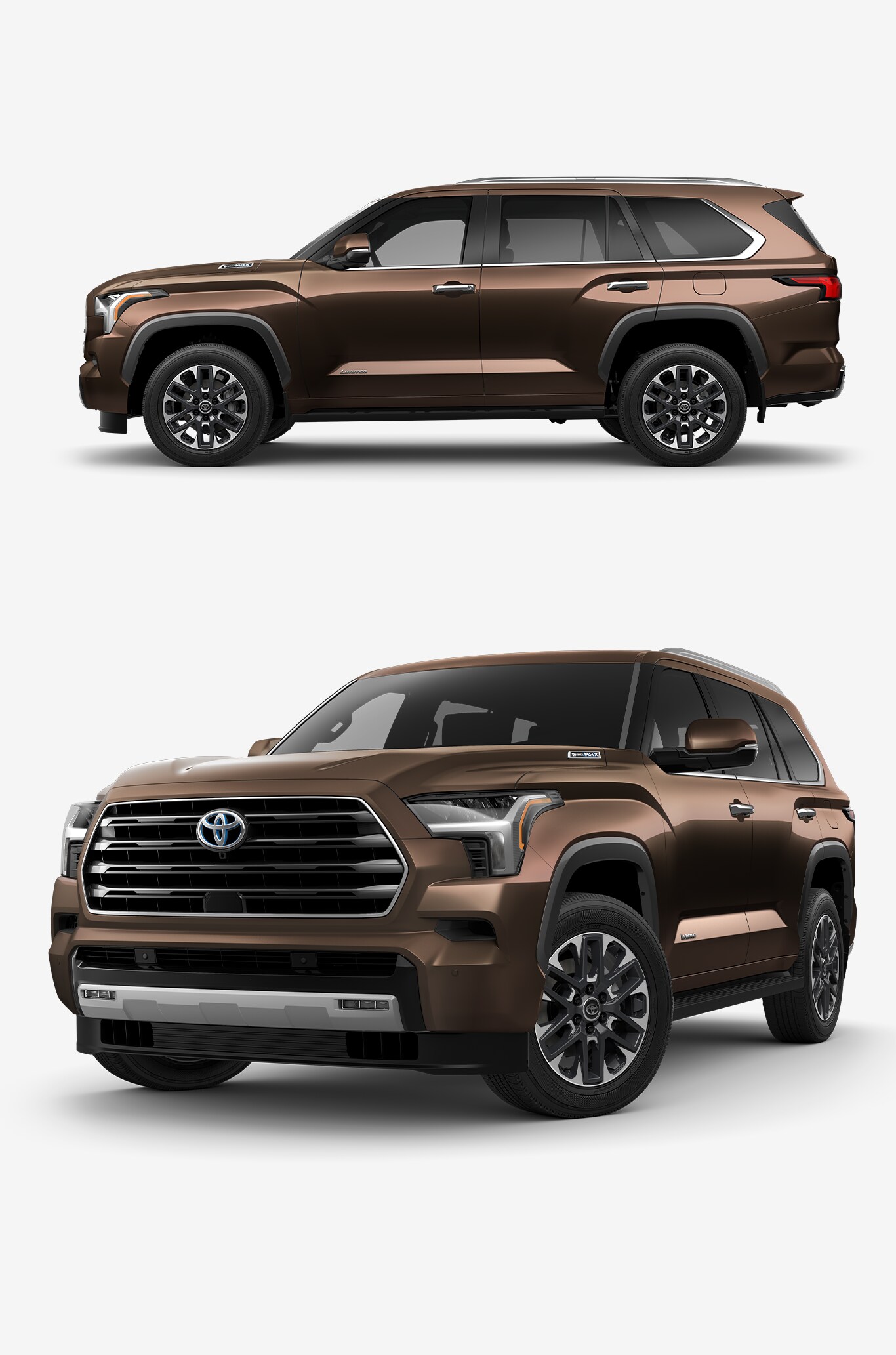 2023 Toyota Sequoia vs. 2023 Chevrolet Tahoe at Bobby Rahal Toyota |  Side and front view of a brown 2023 Toyota Sequoia 