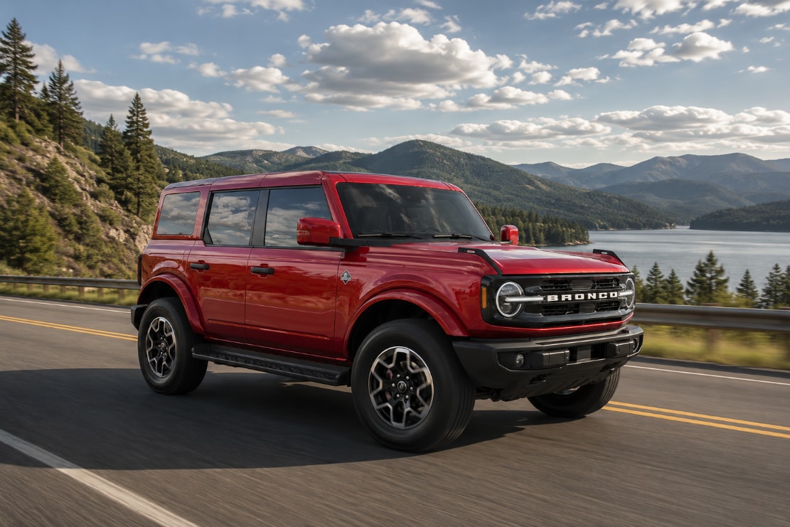 Ford Red Bronco by the Mountain Lake