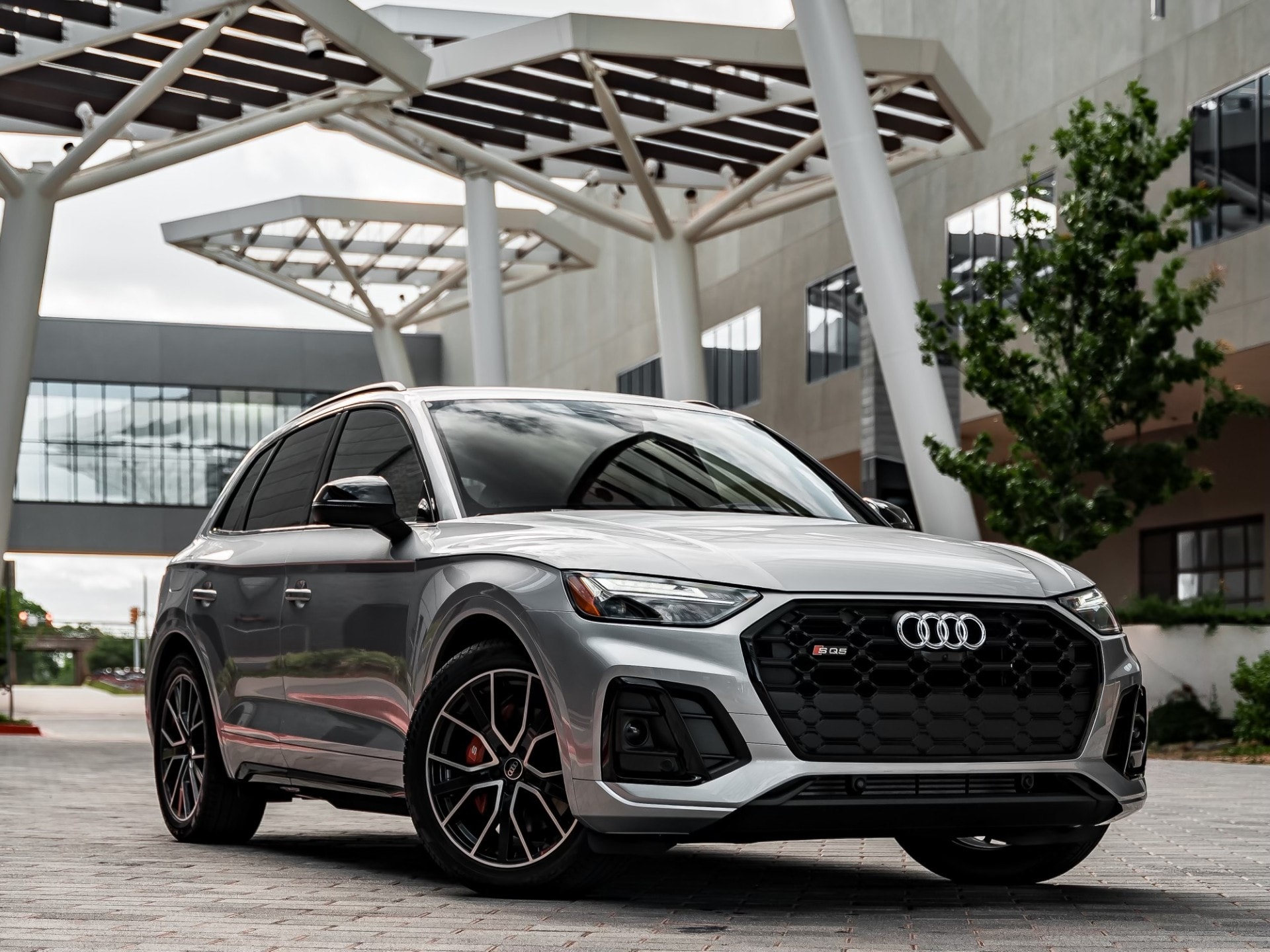 2024 Audi Q8 RS SUV parked under Oklahoma city sky bridge