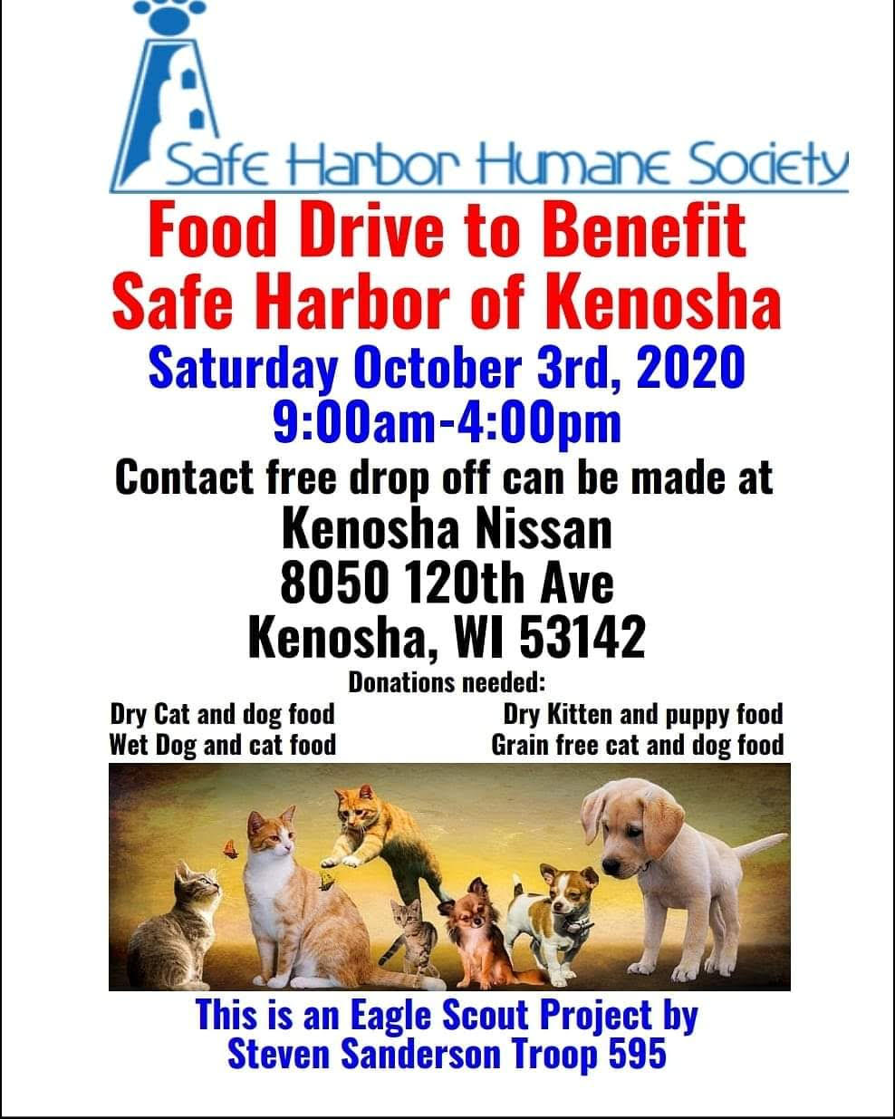 Food Drive Sign With Safe Harbor Humane Society