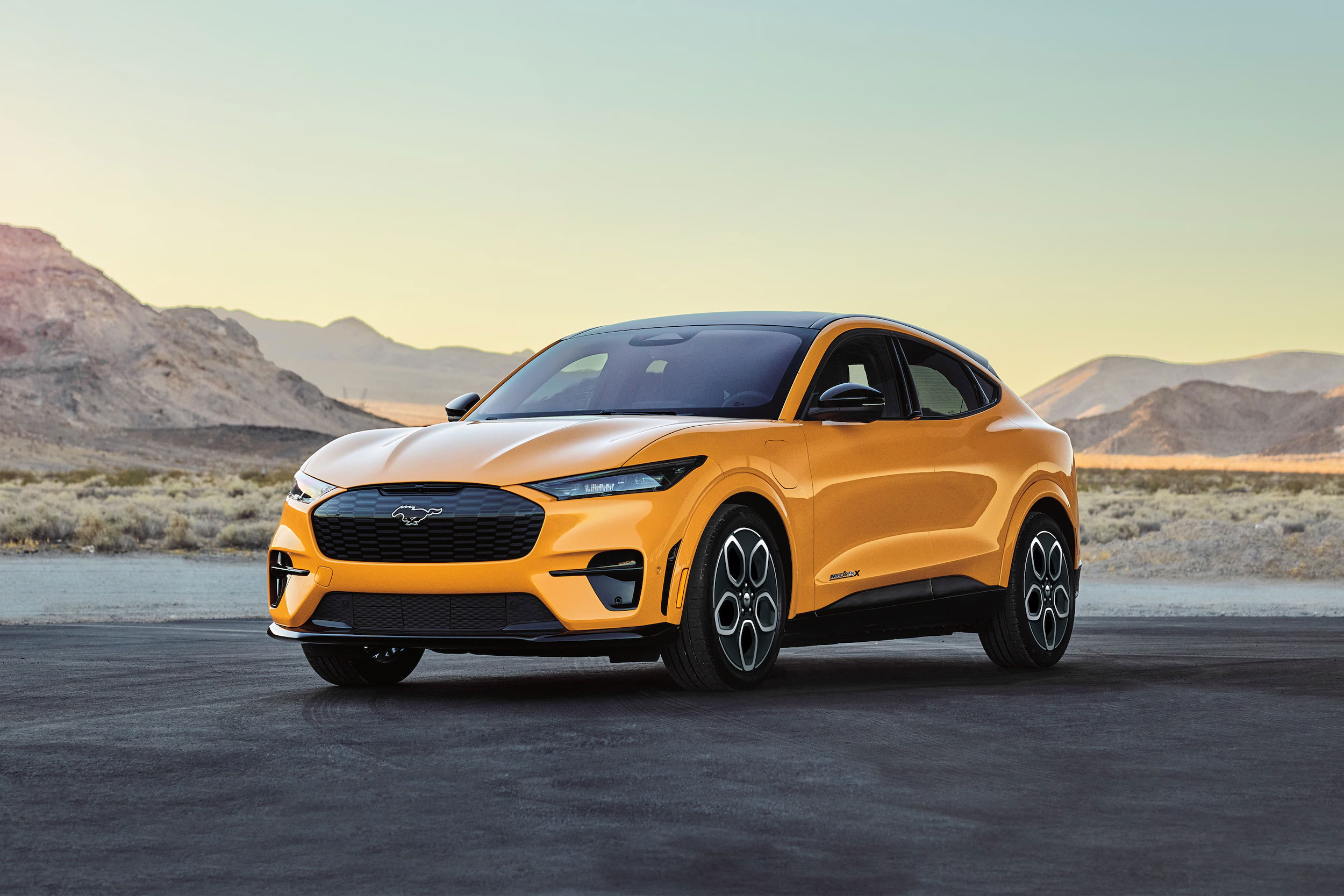  Yellow Mach-E Parked in rural area