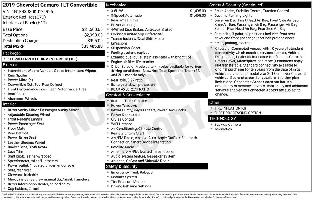 Used 2019 Chevrolet Camaro 1LT Convertible