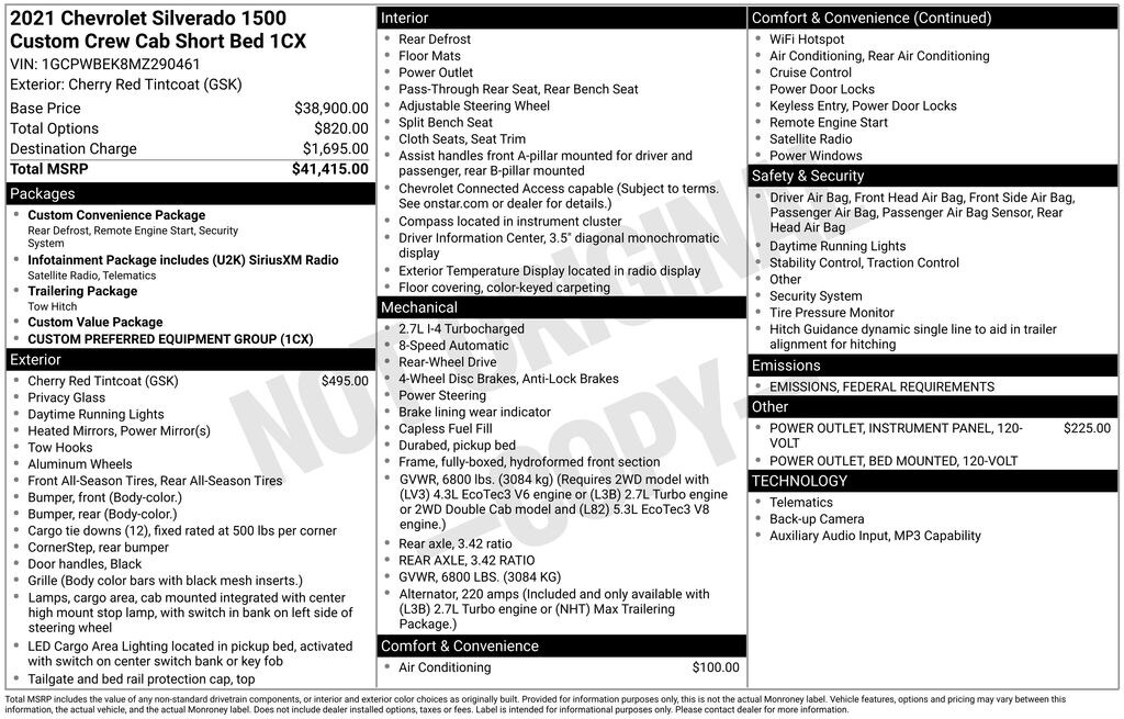 Used 2021 Chevrolet Silverado 1500 Custom Truck