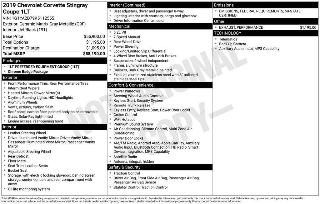 Used 2019 Chevrolet Corvette Stingray Coupe