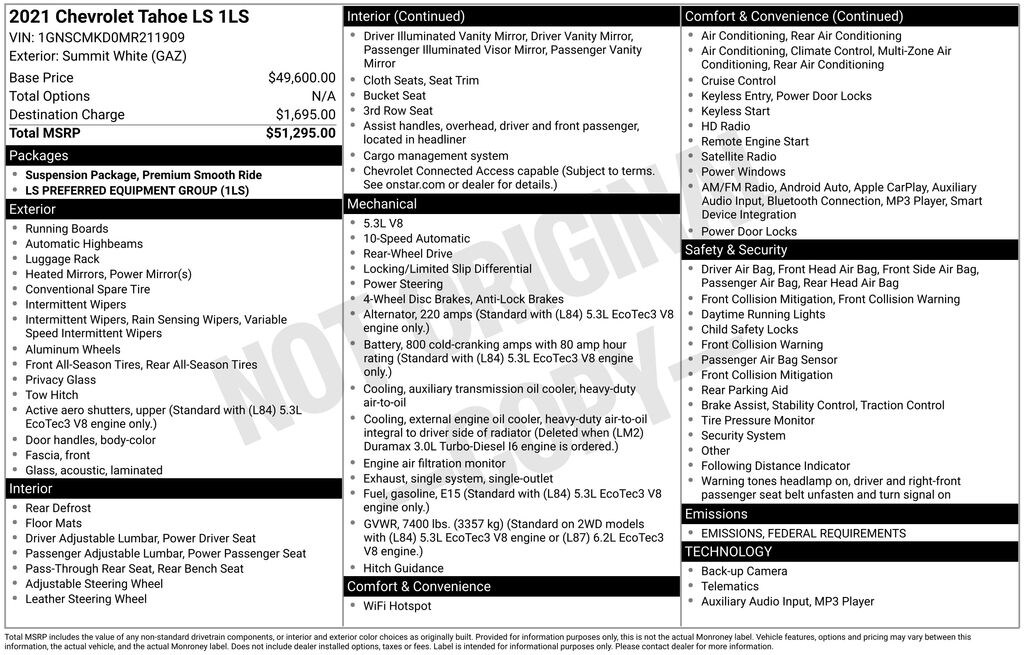 Used 2021 Chevrolet Tahoe LS SUV