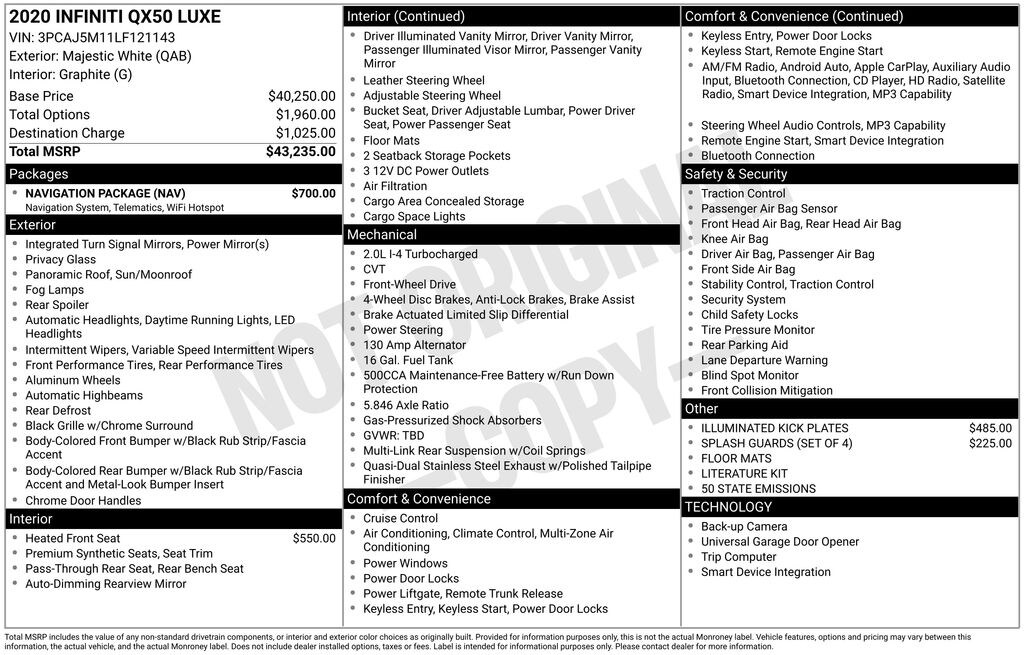 Used 2020 INFINITI QX50 Luxe SUV