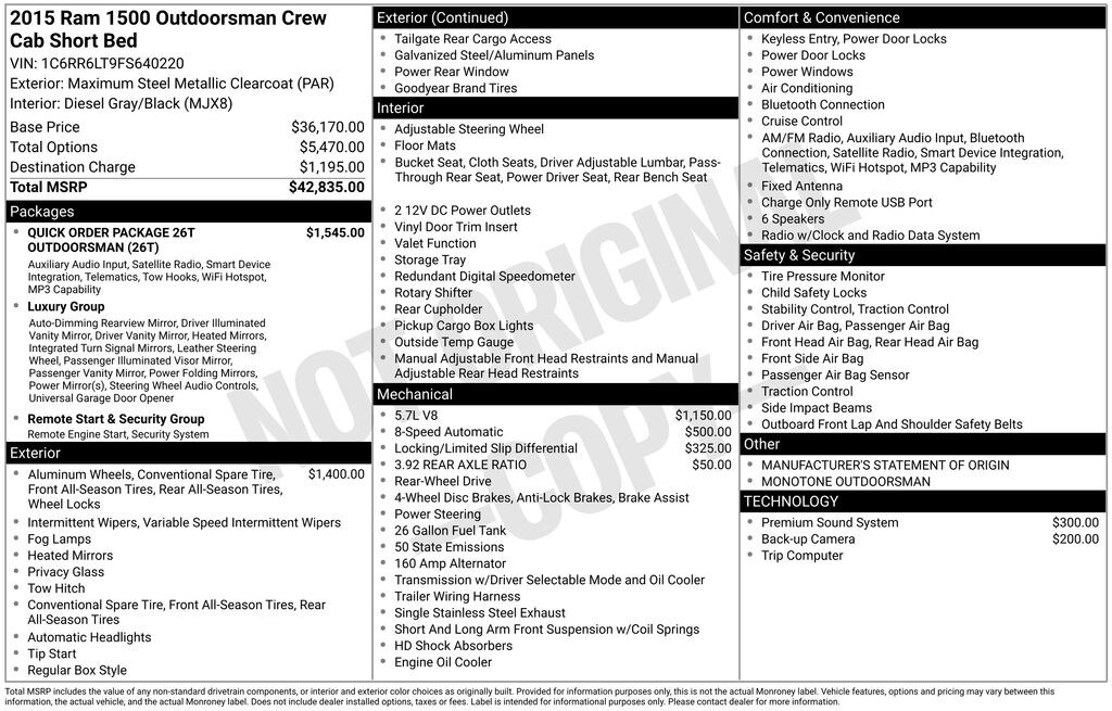 Used 2015 Ram 1500 Outdoorsman Truck
