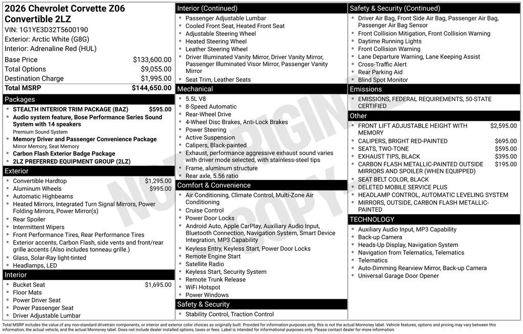 Used 2026 Chevrolet Corvette Z06 Convertible