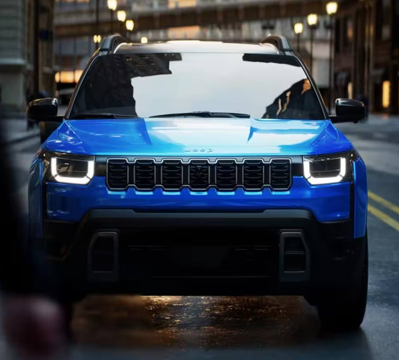 Jeep Cherokee front view on a city street