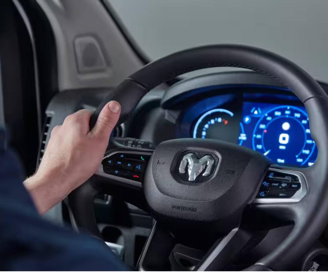 Ram Promaster steering wheel and dashboard