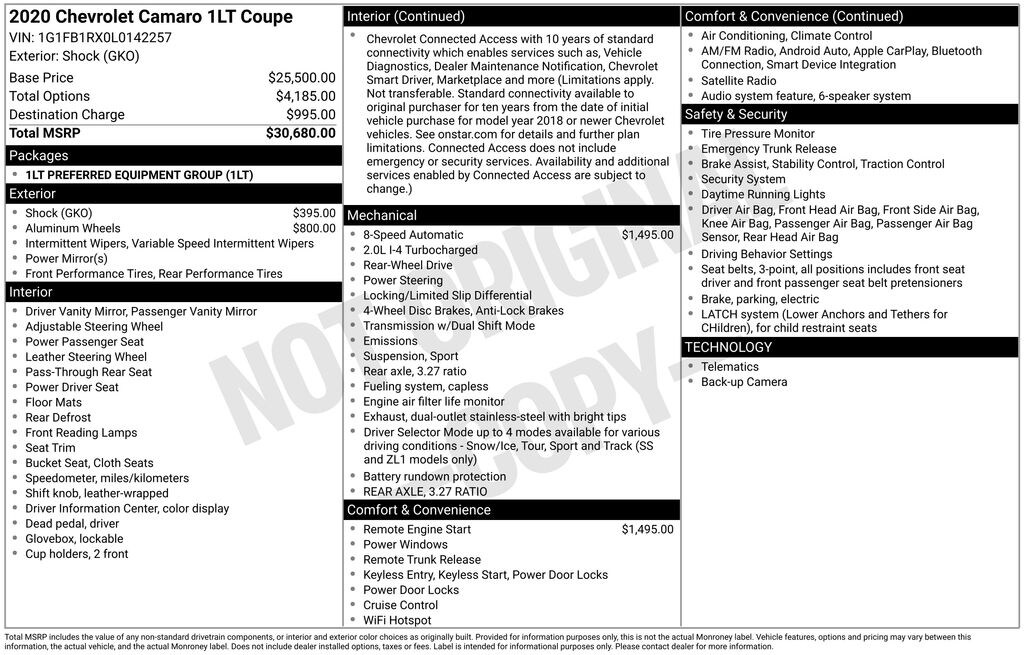 Used 2020 Chevrolet Camaro 1LT Coupe