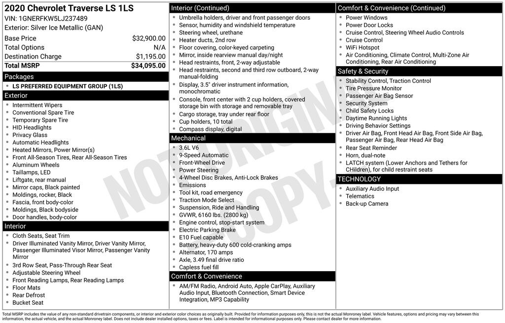 Used 2020 Chevrolet Traverse LS SUV