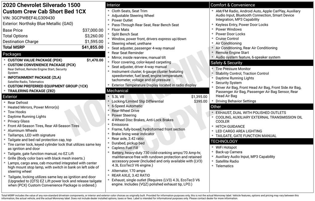 Used 2020 Chevrolet Silverado 1500 Custom Truck