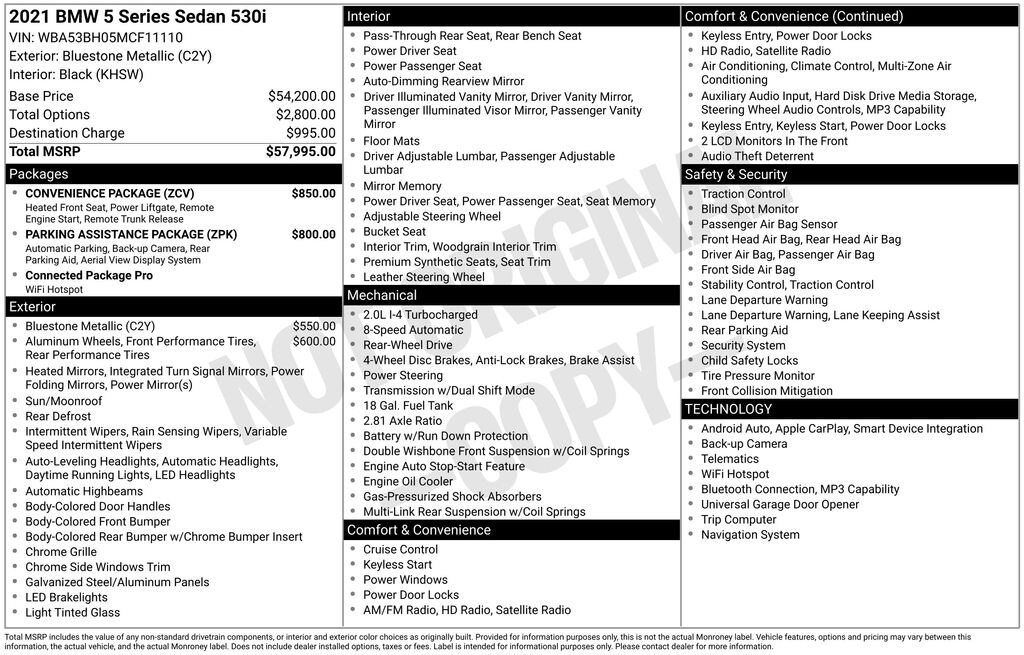 Used 2021 BMW 5 Series 530i Sedan