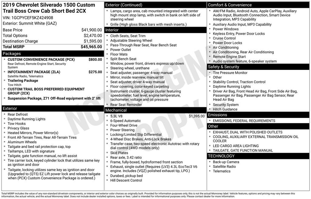 Used 2019 Chevrolet Silverado 1500 Custom Trail Boss Truck