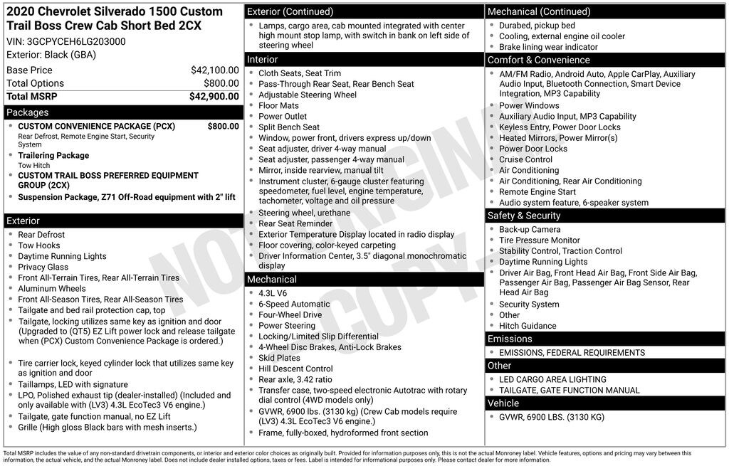 Used 2020 Chevrolet Silverado 1500 Custom Trail Boss Truck