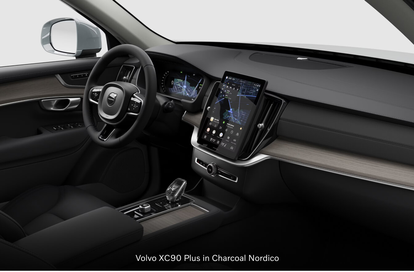 2026 Volvo XC90 Plus in Charcoal Nordico interior.