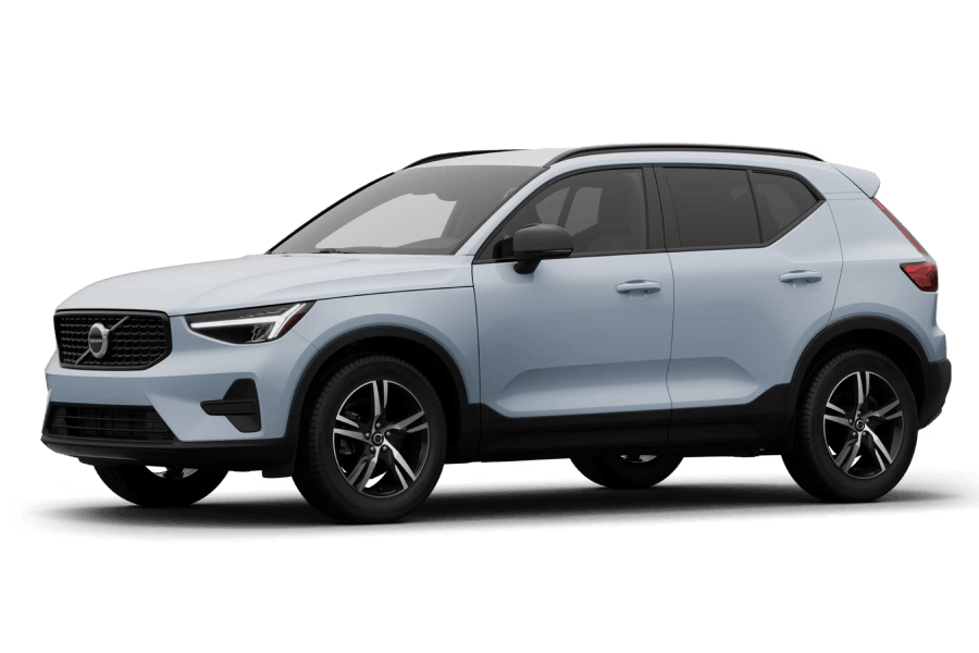 Light blue Volvo XC40 shown from a front three-quarter angle.