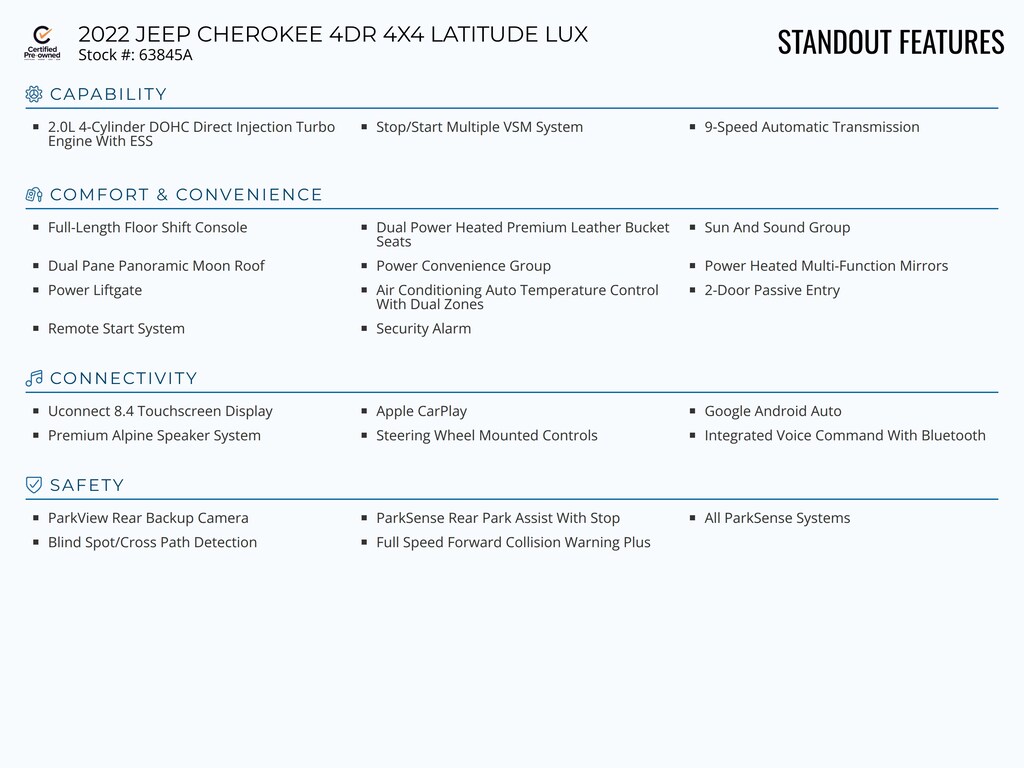 Certified 2022 Jeep Cherokee Latitude Lux SUV