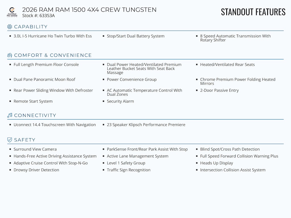 Certified 2026 Ram 1500 Tungsten Truck Crew Cab