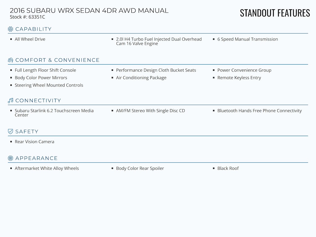 Used 2016 Subaru WRX AWD MANUAL Sedan