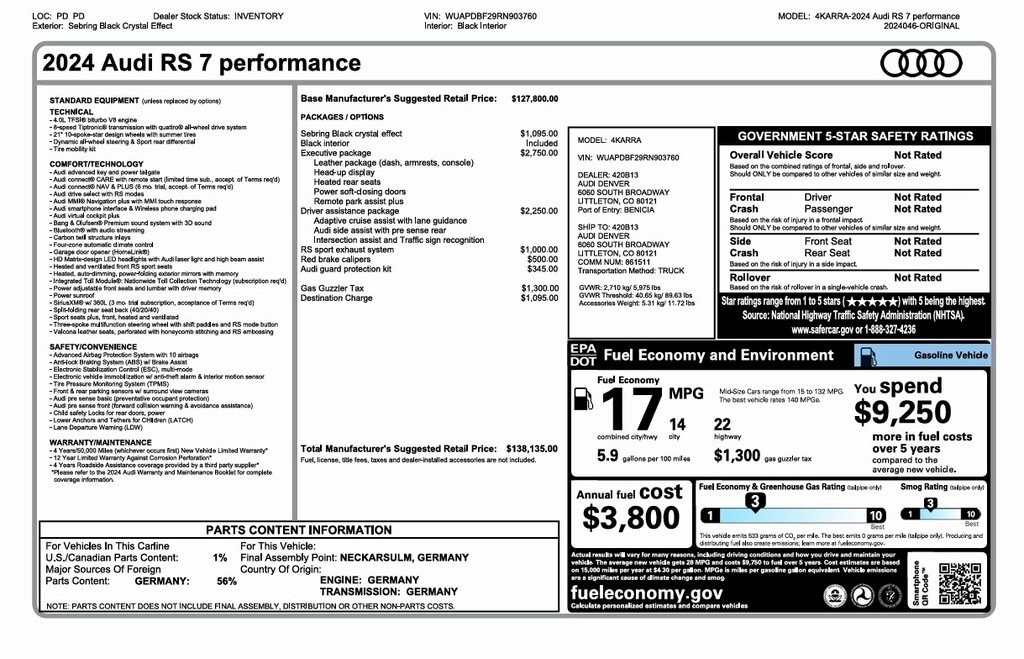 2024 Audi RS 7 4.0T quattro performance
