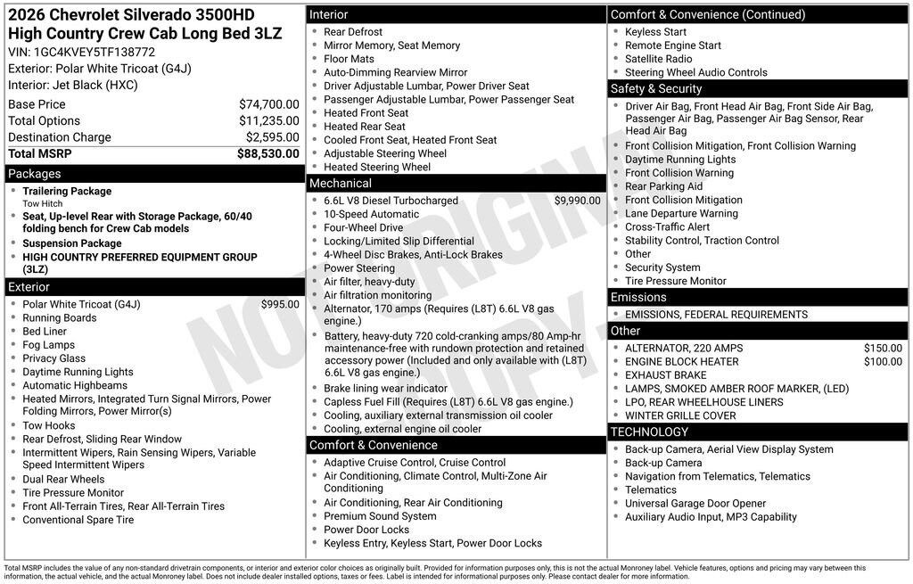 New 2026 Chevrolet Silverado 3500 HD High Country DRW Truck