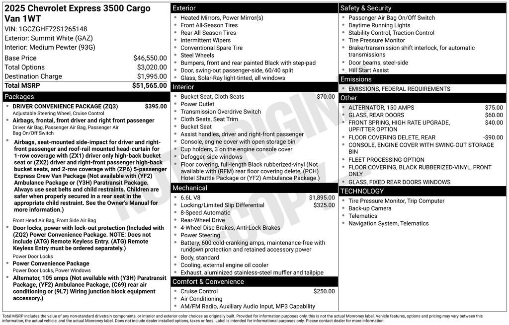 New 2025 Chevrolet Express Cargo 3500 WT Van