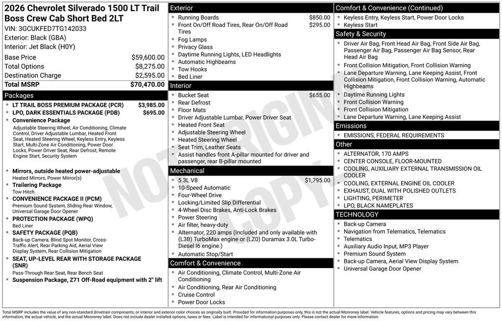 New 2026 Chevrolet Silverado 1500 LT Trail Boss Truck