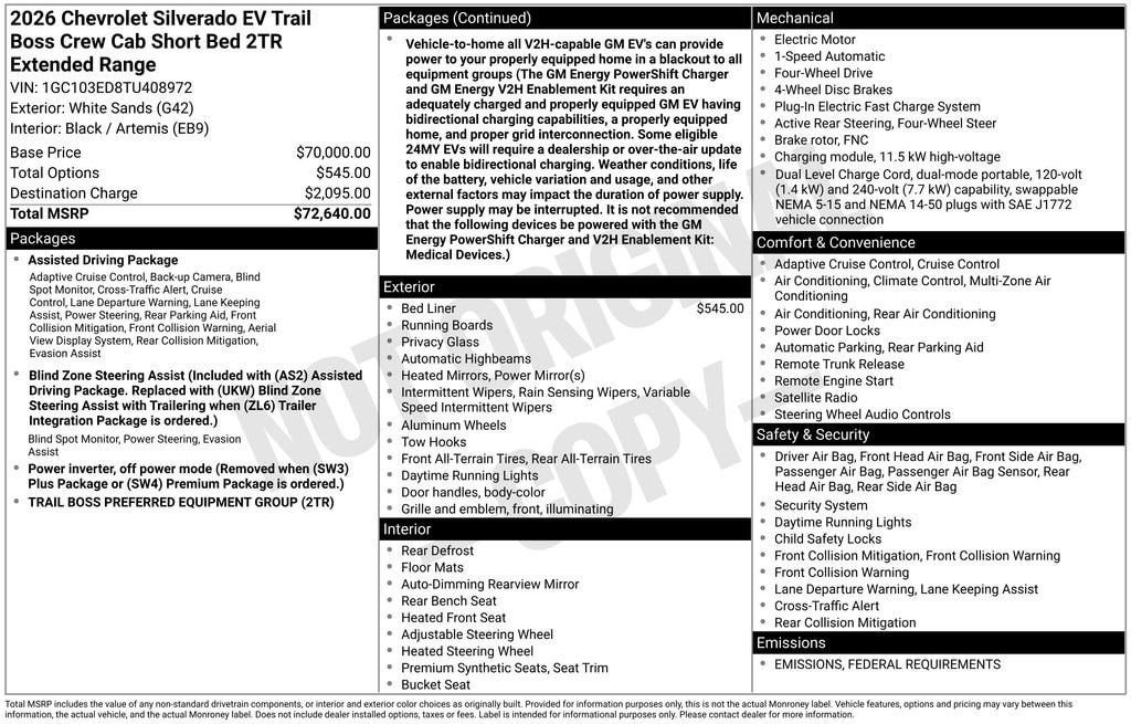 New 2026 Chevrolet Silverado EV Trail Boss - Extended Range Truck