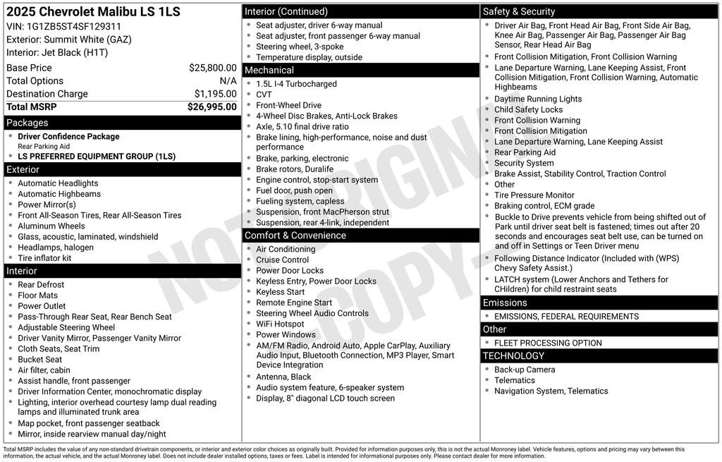 New 2025 Chevrolet Malibu LS Sedan