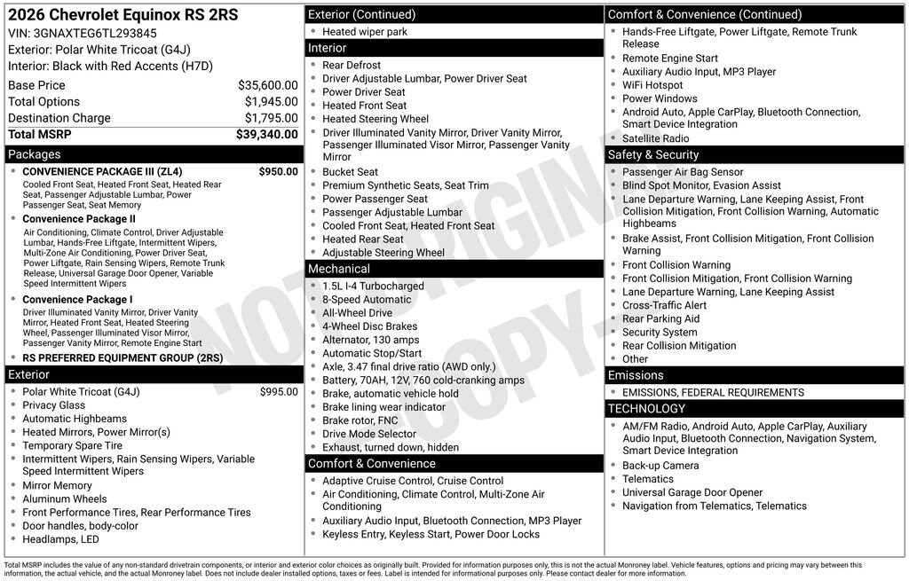 New 2026 Chevrolet Equinox RS SUV