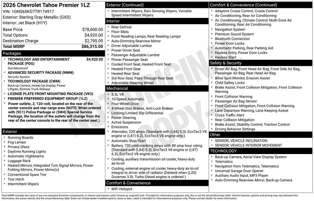 New 2026 Chevrolet Tahoe Premier SUV