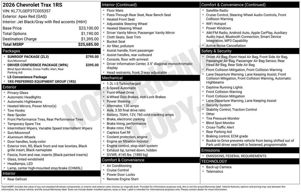 New 2026 Chevrolet Trax 1RS SUV
