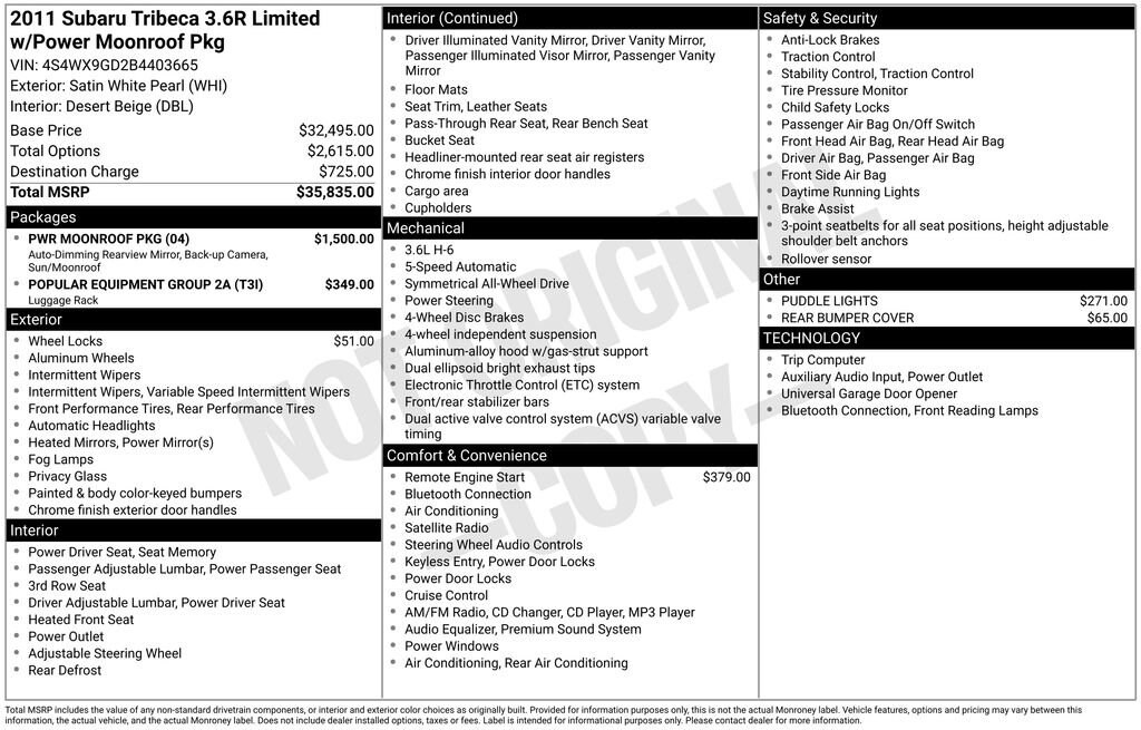 Used 2011 Subaru Tribeca 3.6R Limited SUV