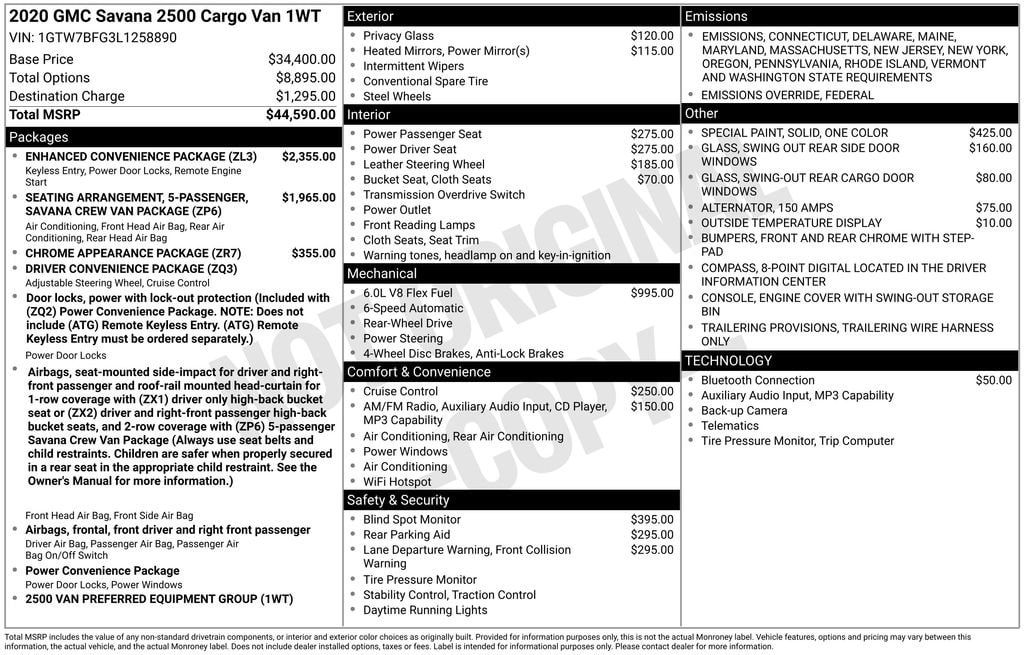 Used 2020 GMC Savana Cargo 2500 Work Van Van