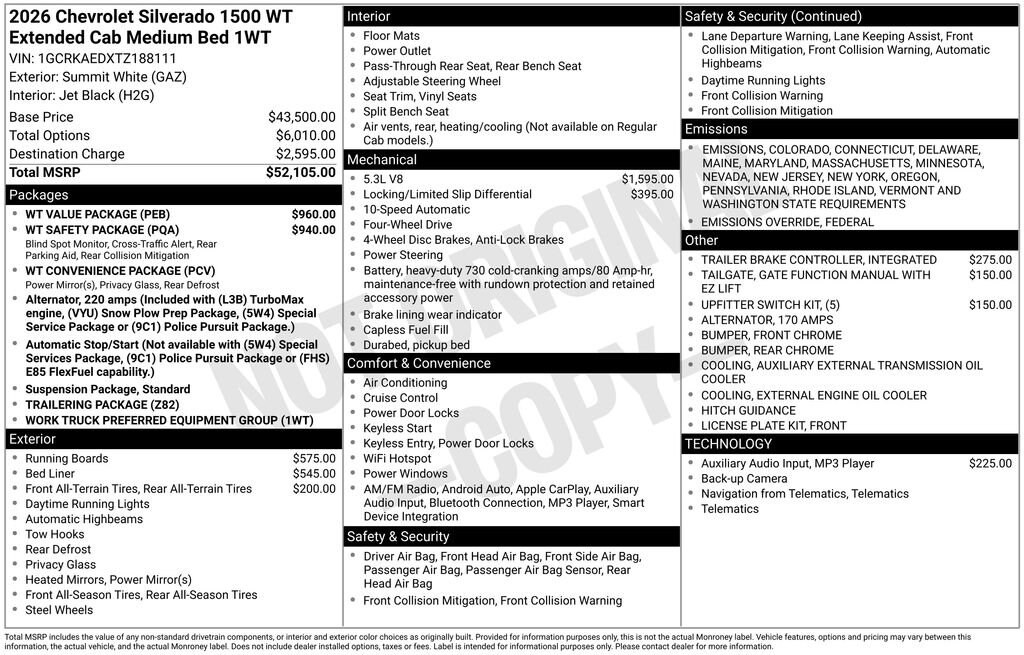 New 2026 Chevrolet Silverado 1500 WT Truck