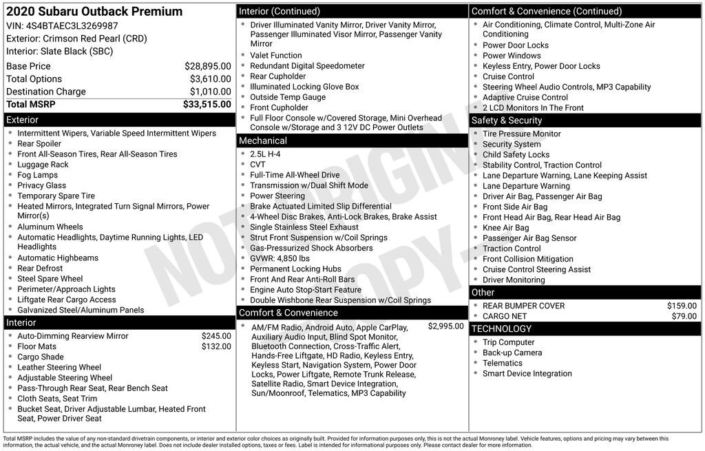 Used 2020 Subaru Outback Premium SUV