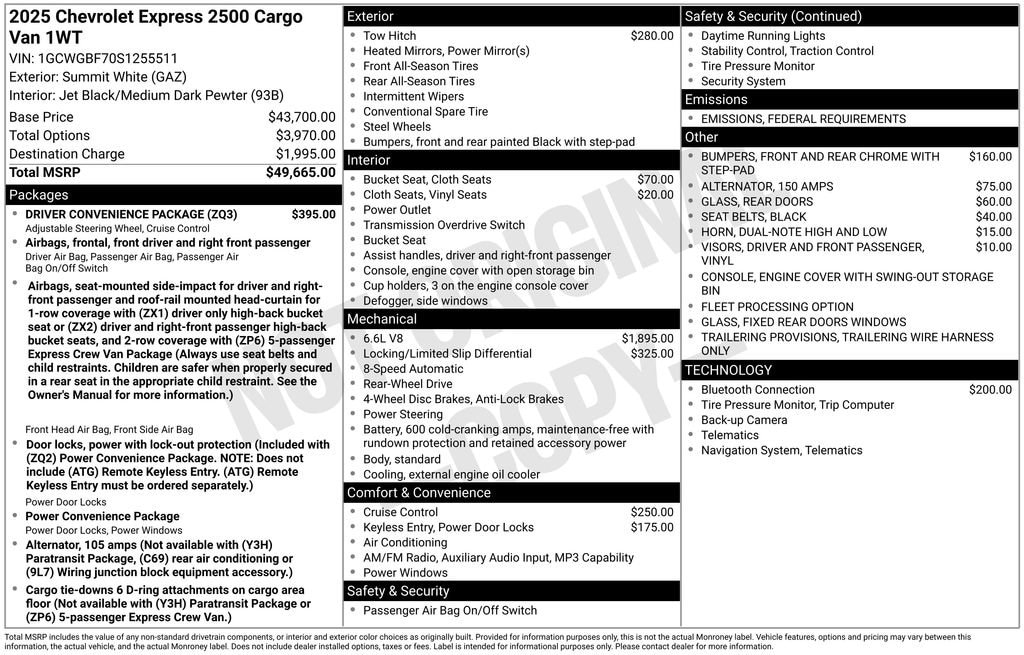 New 2025 Chevrolet Express Cargo 2500 WT Van