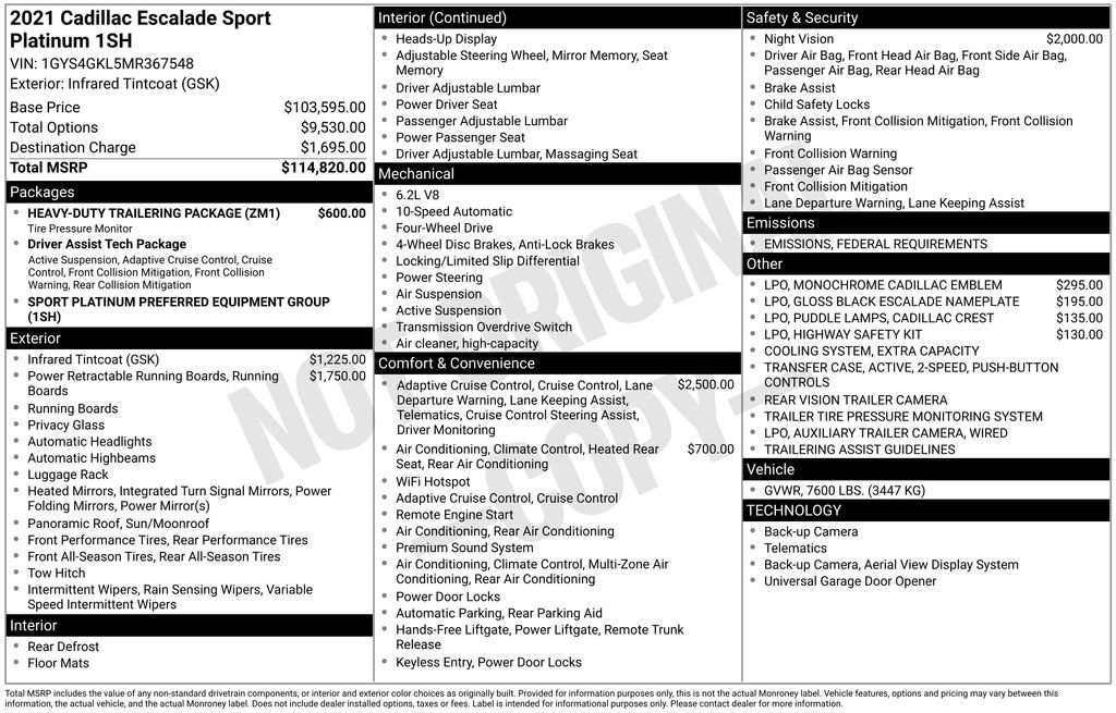 Used 2021 CADILLAC Escalade Sport Platinum SUV