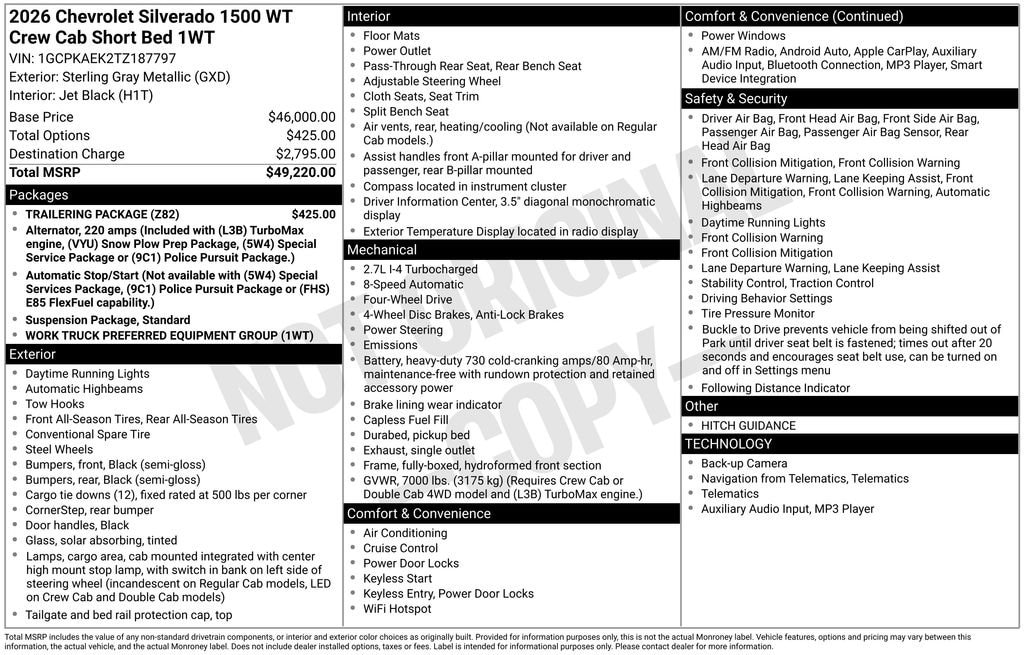 New 2026 Chevrolet Silverado 1500 WT Truck