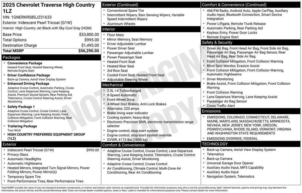 New 2025 Chevrolet Traverse High Country SUV