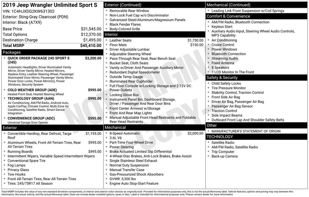 Used 2019 Jeep Wrangler Unlimited Sport S 4x4 SUV