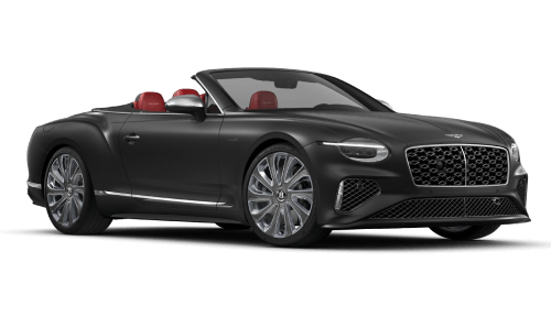 2026 Bentley Continental GT Convertible Mulliner V8 Hybrid shown in Basalt in three quarter angle.