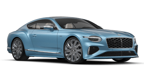 2026 Bentley Continental GT Mulliner V8 Hybrid shown in Cambric in three quarter angle.