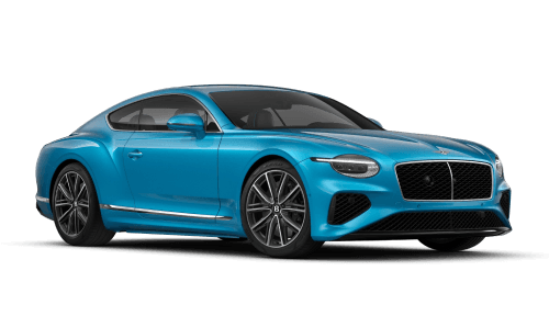 2026 Bentley Continental GT in Kingfisher, front three-quarter passenger side studio view.