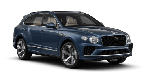 2026 Bentley Bentayga in Blue Cystal in three quarter angle.