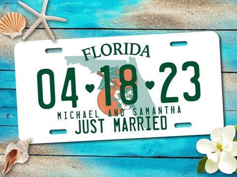 Just Married Florida License Plate