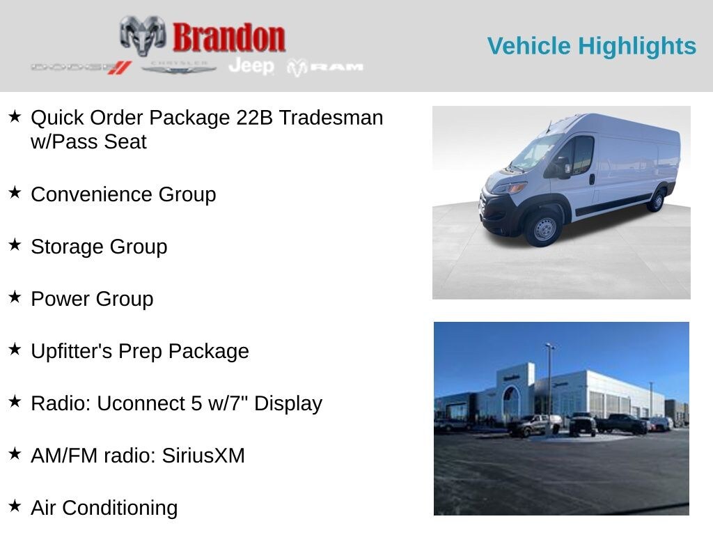 New 2025 Ram ProMaster PROMASTER 2500 TRADESMAN CARGO VAN HIGH ROOF 159' Cargo Van